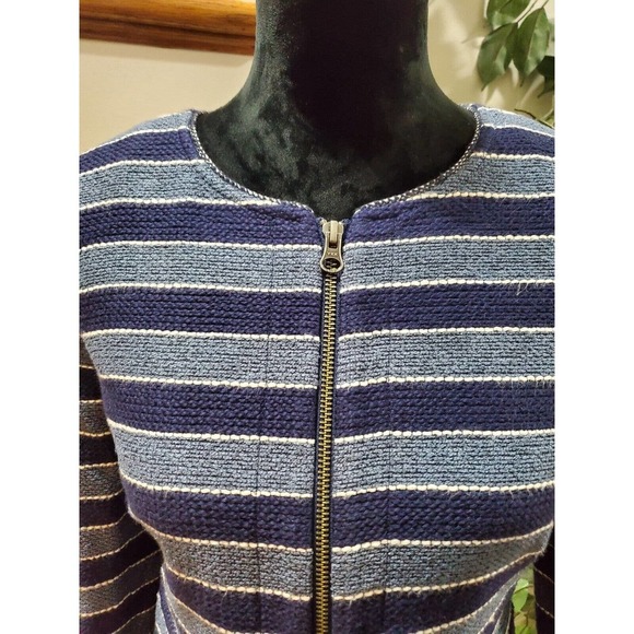 Loft Women's Blue Striped Cotton Long Sleeve Full Zip Front Casual Jacket Size 6 - Picture 3 of 12